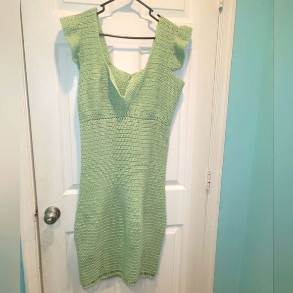 Mint Crocheted midi dress, Women's sz L, handmade. - Picture 1 of 2